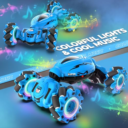 Dysaim Gesture RC Car, Gesture Sensing RC Stunt Car Toys for Kids 6-12 yr, 2.4GHz 4WD Hand Remote Control with Lights Music, Off-Road 360° Rotation Drift for Birthday Toy Gifts - color: Dark Blue