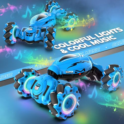Dysaim Gesture RC Car, Gesture Sensing RC Stunt Car Toys for Kids 6-12 yr, 2.4GHz 4WD Hand Remote Control with Lights Music, Off-Road 360° Rotation Drift for Birthday Toy Gifts - color: Dark Blue