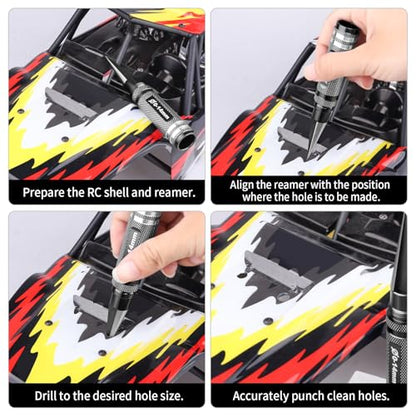 RC Body Reamer 0-14mm Hole Puncher, Curved Scissors and Straight Scissor RC Car Quadcopter Airplane Helicopter Boat Models Body Shell Trimming Tool Lexan Plastic (Black) - color: Black