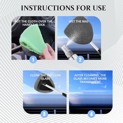 19" Extra-Long Windshield Cleaner Tool & Car Interior Detailing Kit | Extendable Handle and 4 Reusable Microfiber Pads, Streak & Lint-free, Auto Glass Wiper Brush for Car & Home - color: Gray