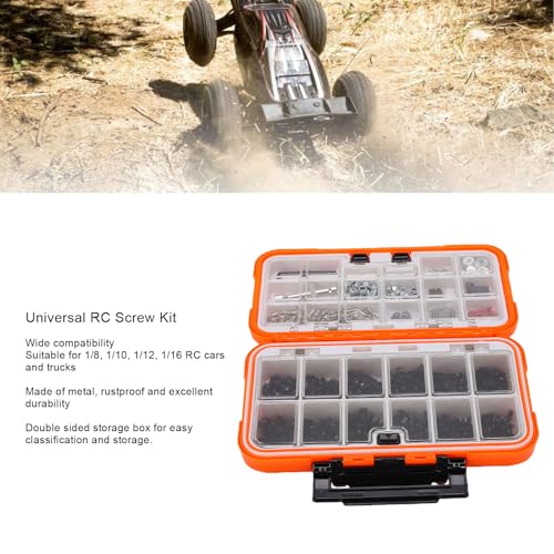 RC Screw Kit, 537 Pieces Stainless Steel M3 M4 Screws Nuts Bolts E Clips R Clips Pins O Rings Hex Wrenches for 1/8 1/10 /12/16 Scale RC Cars Trucks