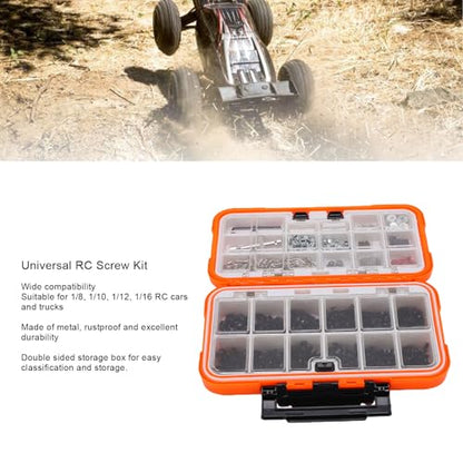 RC Screw Kit, 537 Pieces Stainless Steel M3 M4 Screws Nuts Bolts E Clips R Clips Pins O Rings Hex Wrenches for 1/8 1/10 /12/16 Scale RC Cars Trucks