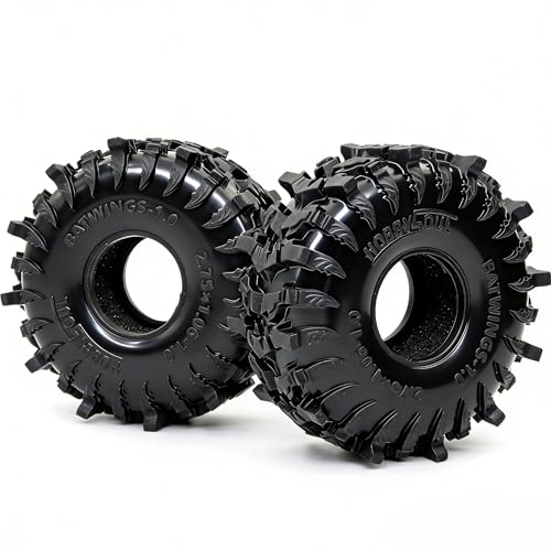 1.0 Tires - 70 * 27mm Tall Batwings 4-Pack Fits TRX4M SCX24 | Super soft sticky mud crawler tire with foam inserts, For 1/24 SCX24 & 1/18 TRX4M High Trail micro RC Crawlers Upgrades - size: 1.0 tires - 70mm Tall