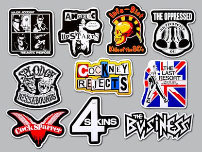 Oi ! Street Punk Sticker Pack (10 Stickers) Set 1 splodge Cock 4 Sparrer Skins Cockney Last Rejects Resort Business Major infa Skin Accident riot Oppressed Head bootboy ska Vinyl Decal