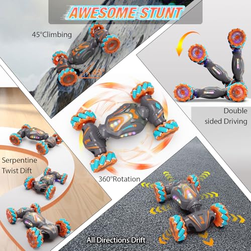 Nicella Remote Control Car, RC Cars for Boys, Gesture Stunt with Light & Music, 4WD, 360° Rotating, 2.4Ghz Remote Control Car Toys, Birthday Gift for Kids Age 6+ (Grey) - color: Grey