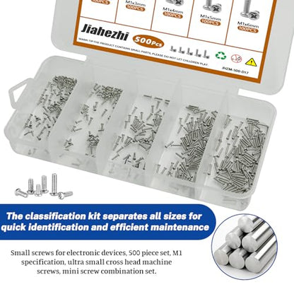 500Pcs M1 304 Stainless Steel Metric Micro Screws Nuts Assortment | M1x2.5/3/4/5/6mm Sizes, Phillips Pan Head, Fully Threaded Kit for Arduino, RC Models, Electronics, DIY Projects - size: M1x2.5/3/4/5/6 -500Pcs