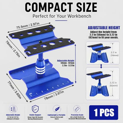 RC Car Repair Stand for 1/18 1/24 RC Cars, Aluminum Rotating Lift | Aluminum alloy, 360 degree rotating lift with magnetic pad, scale ruler, shock holes and anti-slip feet - color: Blue