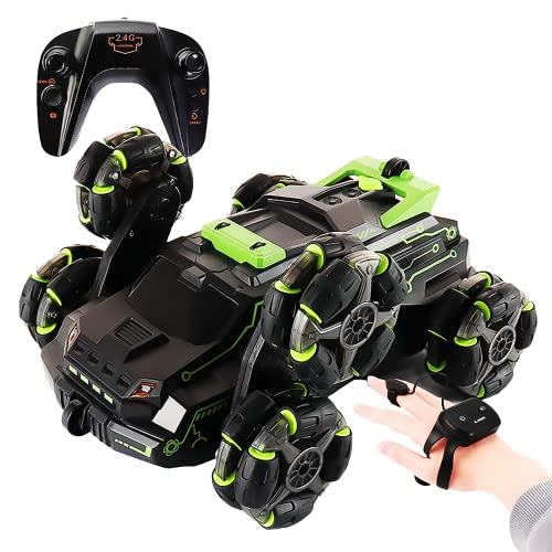 Chandler RC Car Rechargeable USB 6 Wheels Drive Smoke Light Dual Grip Remote Control Hand Gesture Sensor an Off Road Climbing Drift Stunt 360 Degree Rotating Flipping Back Car JC03 (Green) - color: Green