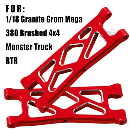 RC Alloy Front Rear Suspension A Arms Upgrades Part for 1/18 Granite Grom Mega 380 Brushed 4x4 Monster Truck RTR, Aluminum Front Rear A Arms Hops Up,Red(8PCS) - color: Red(8pcs)