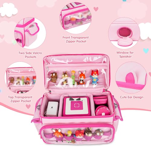 Carrying Case Compatible with Toniebox 2 & 1 Starter Set & Tonies Figures | Cute Storage Bag Fits for Tonies Characters, Headphones & Accessories, Travel Case with Clear Pocket & Speaker Window,Pink - color: Pink