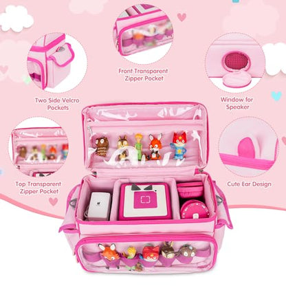 Carrying Case Compatible with Toniebox 2 & 1 Starter Set & Tonies Figures | Cute Storage Bag Fits for Tonies Characters, Headphones & Accessories, Travel Case with Clear Pocket & Speaker Window,Pink - color: Pink