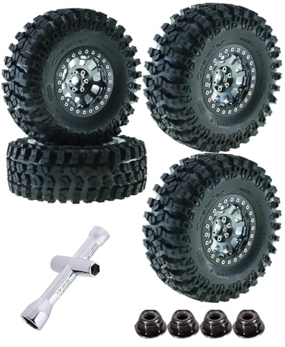 RC 2.2in Tires Tyres & Aluminium 2.2in Beadlock Wheel Rim for 1/10 SCX10 Capra AMG 6x6 TRX4 Gen8 Everest Gen 7 Pro RC Crawler (4PCS Titanium) - color: Titanium/2.2wheels-scx10