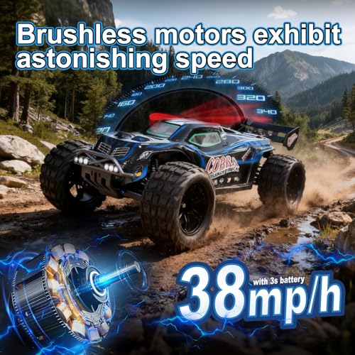 Supersize 1/10 High Speed RC Cars for Adults, 4WD Off-Road Electric Truggy with 3S 5000mAh LiPo Battery & 3660 Brushless Motor, RTR RC Truck Hobby with LED Lights for All Terrain