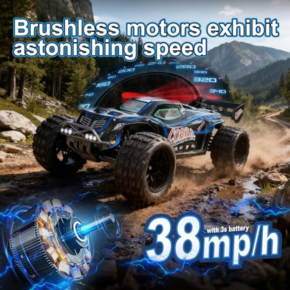 Supersize 1/10 High Speed RC Cars for Adults, 4WD Off-Road Electric Truggy with 3S 5000mAh LiPo Battery & 3660 Brushless Motor, RTR RC Truck Hobby with LED Lights for All Terrain