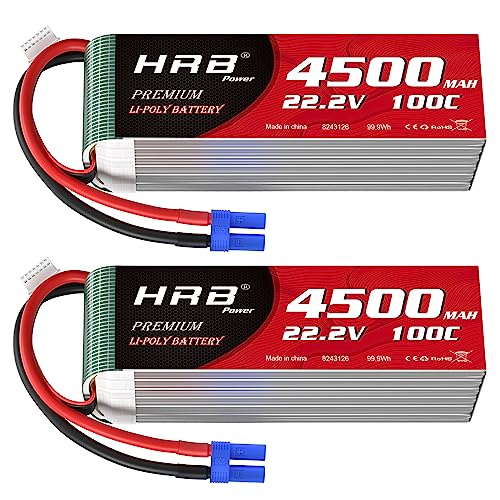 HRB 2PCS 6S Lipo Battery EC5 4500mAh 100C 22.2V RC Lipo Battery Compatible with RC Car RC Airplane RC Truck RC Boat