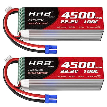 HRB 2PCS 6S Lipo Battery EC5 4500mAh 100C 22.2V RC Lipo Battery Compatible with RC Car RC Airplane RC Truck RC Boat