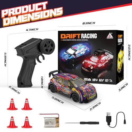 1:32 Scale mini rc Drift car 4WD 25KM/H, 2.4GHz Stunt Drifting RC Toys with LED Lights 4 Obstacles, Rechargeable Racing Car Suitable as a Gift for Adults and Children - color: 1:32 Mini Rc Car-red