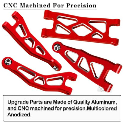 Aluminum Front Rear A Arms Upgrades Part for 1/18 Granite Grom Mega 380 Brushed 4x4 Monster Truck RTR,Alloy Front Rear Suspension A Arms Hops Up,8PCS,Red - color: Red(8pcs)
