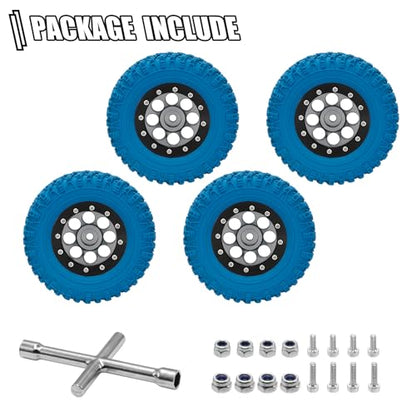 GOUPRC 1.3" Wheel Tires Set, Aluminum Beadlock Rim Swamp Claw Mud Terrain Rock Tread Pattern Tires for SCX24 TRX4M 1/18 1/24 Upgrade RC Crawler Truck Car - style: Rock Pattern Titanium Black