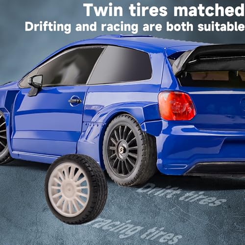 LD2801 Mini RC Drift Car 1/28 Scale RTR Remote Control 4WD Racing Cars with 4PCS Drift Tires and LED Searchlight for Hobby Gift (Blue) - color: Blue