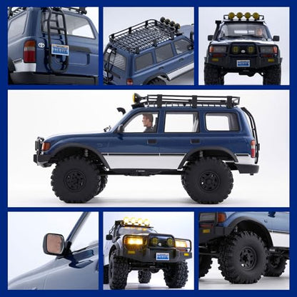 FMS 1/10 FCX10 PRO RC Crawler Land Cruiser LC80 RS Toyota Licensed,Upgraded Brushless Motor 3541-KV2100, 4WD Off-Road RC Rock Truck, 2.4GHz Hobby Grade Remote Control Car for Adults RS(no battery) - color: Blue