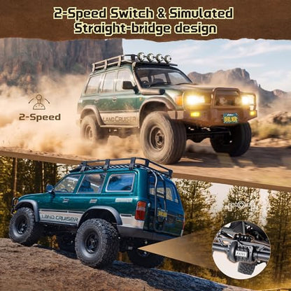 FMS 1/10 LC80 Brushless RC Crawler, FCX10 Toyota & OVR RC Rock Crawler with Lighting and Two-Speed, Hobby Grade Offroad RC Car for Adults, RS (Green)