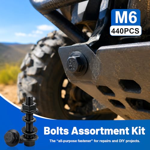 440PCS M6 Flange Bolt Assortment Kit with Nut Washer 10.9 Alloy Steel | Metric Black Zinc Plated Hex Head Screws Set, M6-1.0 X 12/16/20/25/30mm for DIY Repairs, 3D printers, RC cars, Drones - size: G10.9 M6 440PCS