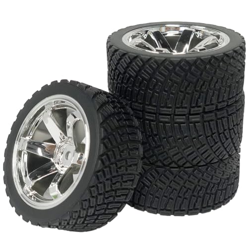 4PCS 65mm RC Rally Car Rubber Tires and 6-Spokes Wheel Rims 12mm Hex Compatible with 1/10 RC On-Road Rally Racing Car for HSP Tamiya Sakura HPI WR8 HSP TT02 WLtoys RC Parts (Silver) - color: Silver