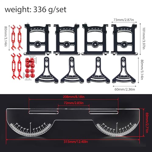 Aluminum Chassis Setup System Measuring Tool Set with Ruler Wrench Camber Gauge for 1/10 On Road RC Car Yokomo Touring Car Upgrade (Red) - color: Red