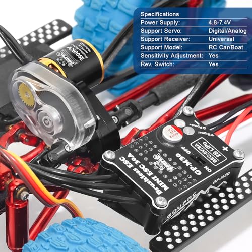 GOUPRC Upgrade 30A Brushless ESC & 1621 3500KV Brushless Motor with Transmission Combo Kit for SCX24 RC Crawler Axial 1/24 RC Car Truck Buggy - color: Black