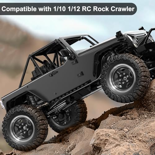 LRFHL 1.9 Crawler Tire for 1/12 MJX HYPER GO H12Y H12P MN128 1/10 Axial D90 | Black, 4PCS, 90mm * 37.5mm RC Rock Terrain Tyre with Foam Insert, Soft Rubber High Grip Sticky Tires - color: Black