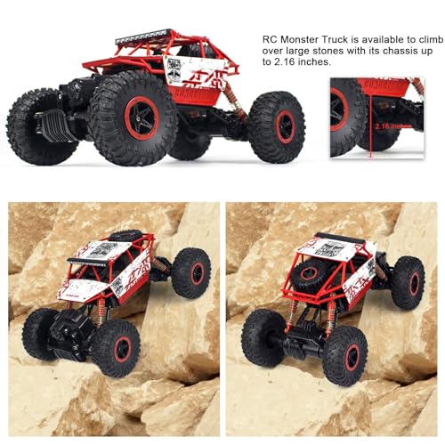 1:18 Rock Crawler 2.4Ghz Remote Control Car Off-Road Monster Truck Red | 4WD Car,2 Rechagerbale Battery,LED Headlight,for Adults and Kids - color: Red