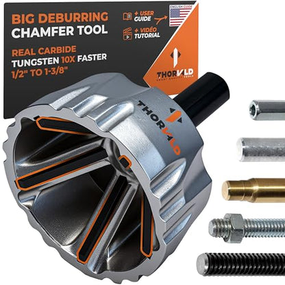 THORVALD Big Deburring External Chamfer Tool with Tungsten Carbide Blade - Deburr Tool for All Thread, All Metal Rod, Pipe, PVC - 1/2" to 1-3/8" Diameter (12~35mm) - User Guide + Tutorial Video - style: 1X Big Deburring Tool
