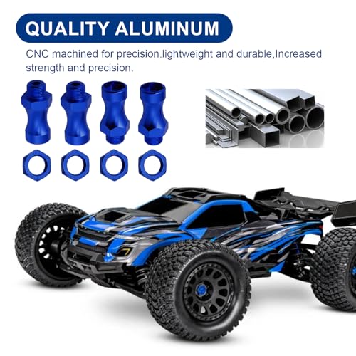 Hobbypark Metal Alumimum 12mm to 17mm Wheel Hex Hub Adapter Extension Conversion w/Wrench for 1/10 RC Cars Monster Trucks Off Road Buggy Upgrade 1/8 Tires (with Navy Blue Adapter)
