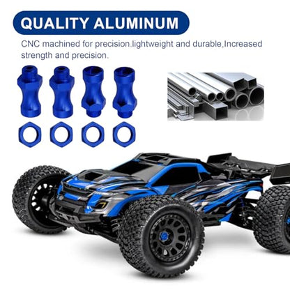Hobbypark Metal Alumimum 12mm to 17mm Wheel Hex Hub Adapter Extension Conversion w/Wrench for 1/10 RC Cars Monster Trucks Off Road Buggy Upgrade 1/8 Tires (with Navy Blue Adapter)