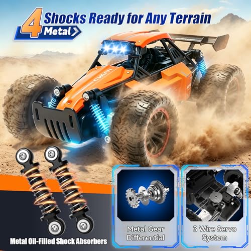 Jiakora RC Monster Truck with Sturdy Metal Body, High Speed Off-Road RC Crawler with Bright LED Headlights, All-Terrain Racing RC Car Toys, Christmas Birthday Gifts for 6-12 Year Old Boys Girls Kids - color: Orange