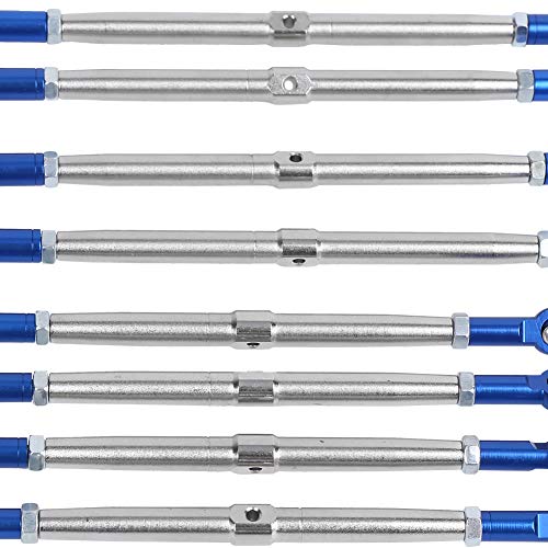 8PCS Metal Adjustable Tie Link Rod, Blue Silver Aluminum RC Car Parts for 1/10 2.0 5319X 5338R