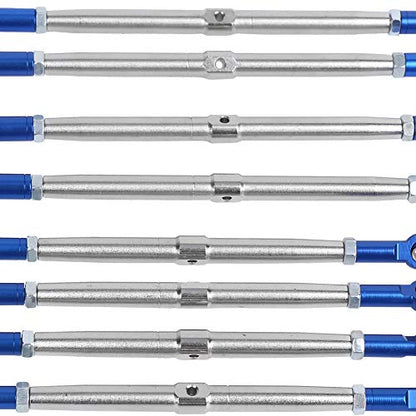 8PCS Metal Adjustable Tie Link Rod, Blue Silver Aluminum RC Car Parts for 1/10 2.0 5319X 5338R