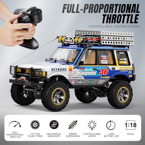 WPLDEWAN RC Rock Crawler RC Truck 4x4 1/18 Scale Remote Control Truck RTR | All Terrain Car Off Road Hobby Climber for Adult with Proportional Control 3 Speed Light System LR1801