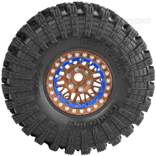RC 1.9 Wheel Tires for 1/10 TRX4 TRX6 SCX10 SCX10 II 90046 SCX10 III AXI03007 SCX10 Pro Gen7/8 D90 VS4-10 MST CFX RC Crawler Car,12mm Hex Wheels Rims and Rubber Tires w/Sponge,Brown - color: Brown - (1.9 Beadlock Wheel)
