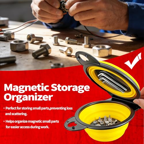 Magnetic Trays, Magnetic Bowl for Screws, Magnetic Tool Tray (yellow2.0) | Collapsible Magnetic Tool Tray, Integrated 5.1" Round Dual Silicone Bowls, Upgraded Version, Bonus Hook for On-the-Go Carry - style: yellow2.0