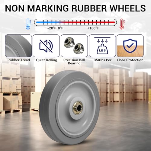 5'' Heavy Duty Rubber Caster Wheels, ASOMWLS Industrial Casters Set of 4 with Load 1400lbs Capacity, Non Marking Replacement Wheels for Cart Dolly Trolley (4 Wheel) - style: 5 inch Wheel