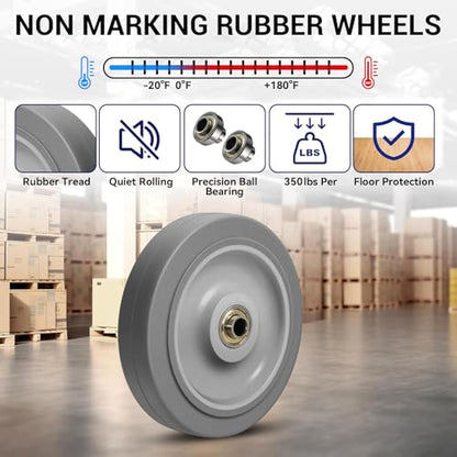 5'' Heavy Duty Rubber Caster Wheels, ASOMWLS Industrial Casters Set of 4 with Load 1400lbs Capacity, Non Marking Replacement Wheels for Cart Dolly Trolley (4 Wheel) - style: 5 inch Wheel
