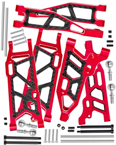 RC Carbon Fibre Suspension Arms Upgrades Part for 1/8 Kraton,Outcast,Notorious 6S BLX,Talion 6S BLX,Front Upper Lower and Rear Swing Arm Set with Pivot Balls Hops up,Red(6PCS)