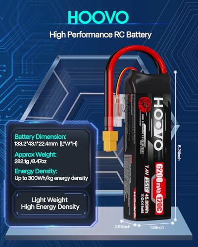 HOOVO 2S Lipo Battery, 7.4V 6200mAh 120C RC Battery Pack Softcase XT60 Plug | 2Packs, for RC Car Truck Buggy Crawler Airplane Boat RC Vehicle