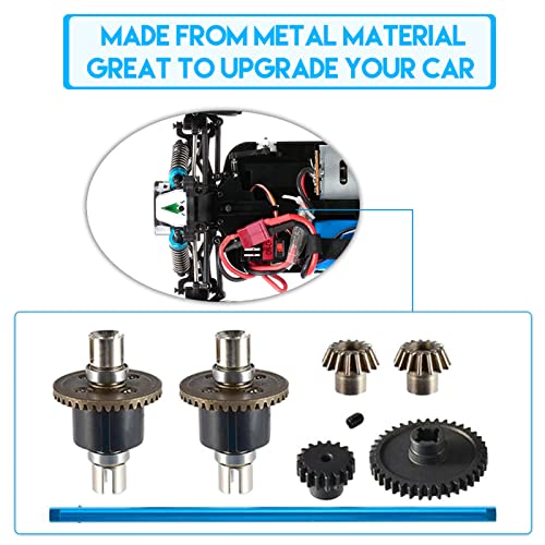 1/18 RC Car Metal Differential Kit 38T Gear 17T Gear Differential Carrier Drive Shaft Steering Hub Differential Gears Worn Gear for WLtoys A949 A959 A969 A979 K929 A959-B A969-B A979-B K929-B RC Car