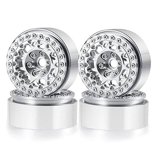 RCLIONS Aluminum 1.9" Beadlock Wheels Rims for AXIAL SCX10-I SCX10 II III AXI03007 TRX4 1/10th RC Crawler Truck Car | 1/10th RC Crawler Truck Car Upgrade Parts - color: Silver
