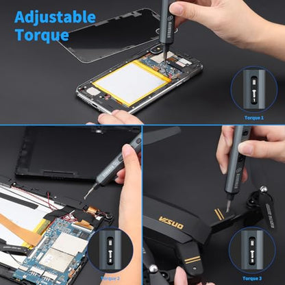 STREBITO Mini Electric Screwdriver, 70 in 1 Small electric screwdriver Set | 5 Upgraded Torque & Indicator, 64 S2 Preicison Bits, 4 LED Lights, Mini Power Screwdriver Repair Tool Kit for PC Electronic - style: Upgraded