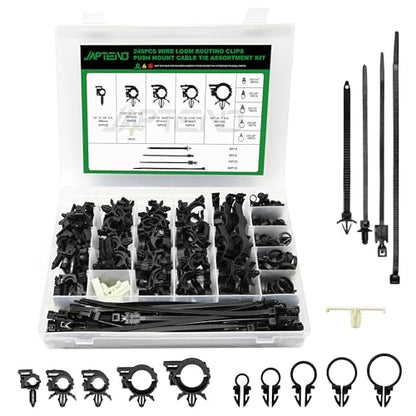 240pcs Car Wire Loom Routing Clips Assortment Kit, 15 Sizes Universal Car Wiring Harness Clips & Push Mount Cable Ties Replacement Parts for Ford Honda GM Mazda