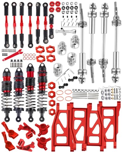 Upgrades for 1/10 Rustler/Slash/Stampede 4x4,RC Shocks&Steel Drive Shaft CVD&Adjustable Turnbuckles Camber Links&A Arm&Caster Block,Steering Blocks,Stub Axle Carriers,Wheel Hex&Hex Hub,Red - color: (1Set)Red